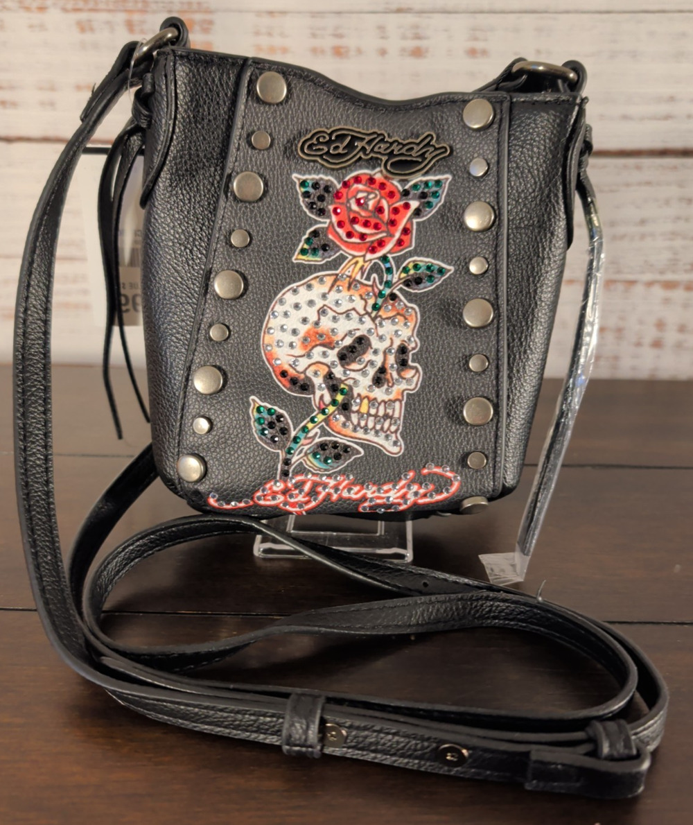 NWT Women's Ed Hardy Crossbody Bag with Skull and Rose Design